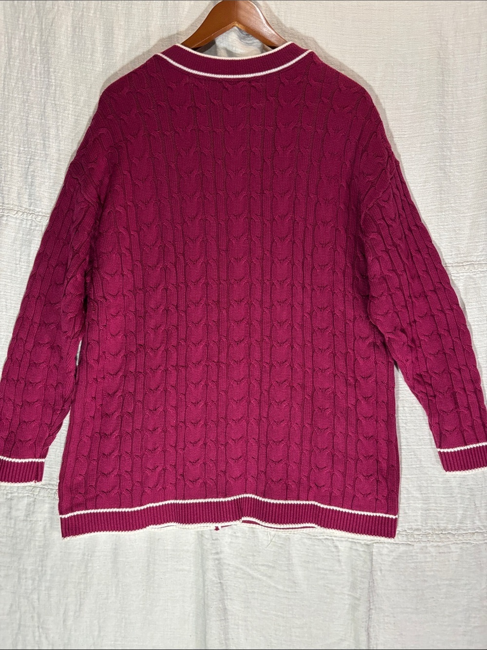 Isaac Mizrahi Fuchsia Cable-Knit Cardigan with White Trim - Picture 8 of 9